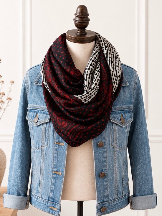 bp Accessories - BP Boho Mixed Print Lightweight Scarf Wrap Shawl Black Red Ivory